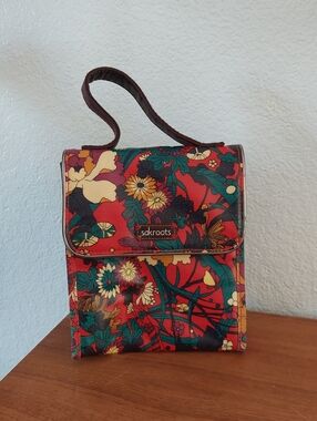 Sakroots Red Floral Lunch Tote Bag Flower Power